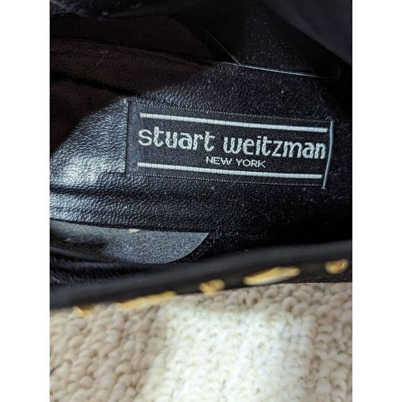 Stuart Weitzman Women's Black & Gold Zip-Up Suede Ankle Bootie Size 8 - Picture 5 of 8